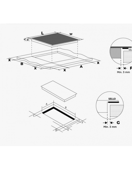 Vitroceramic 60 cm 3 angoli cottura. Eas Electric