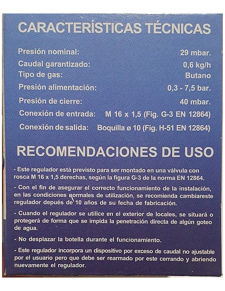 Regulador de garrafa de campismo azul 29mbar. saída rotativa