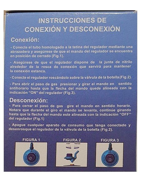 Regulador de garrafa de campismo azul 29mbar. saída rotativa