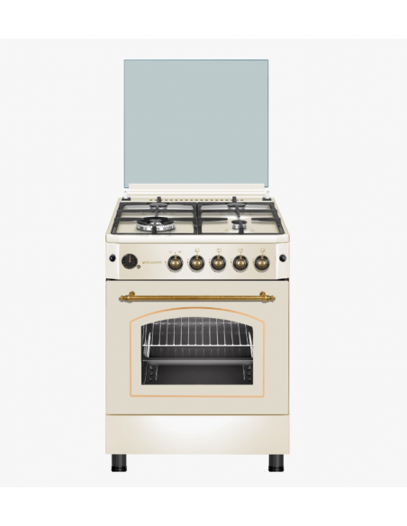 Cuisinière à gaz à 4 brûleurs de style rustique crème. Eas Électrique