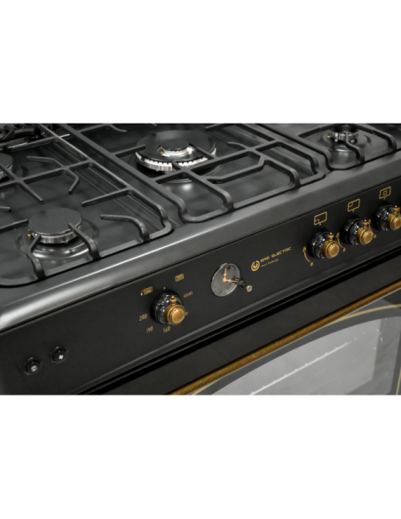 Cuisinière à gaz noire à 4 brûleurs de style rustique. Eas Electrique