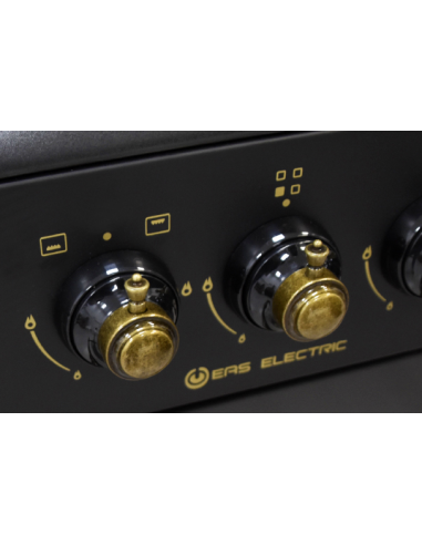 Cuisinière à gaz noire à 4 brûleurs de style rustique. Eas Electrique