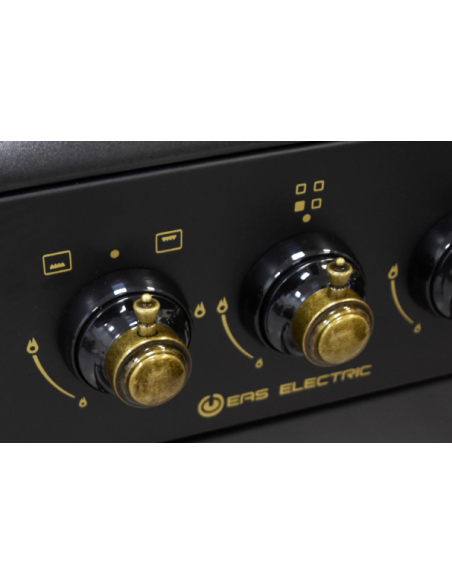 Schwarzer 4-Flammen-Gasherd im rustikalen Stil. Eas Electric