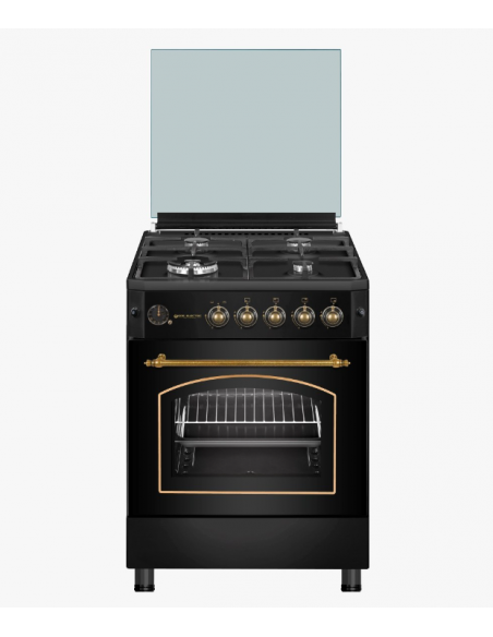 Schwarzer 4-Flammen-Gasherd im rustikalen Stil. Eas Electric