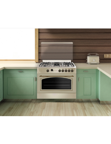 Cocina de Gas 5 fuegos estilo rústico Crema 90cm. Eas Electric