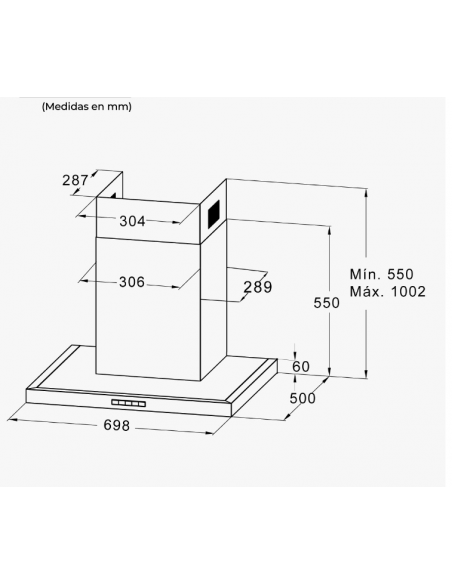 Campana da parete 70 cm in acciaio inox