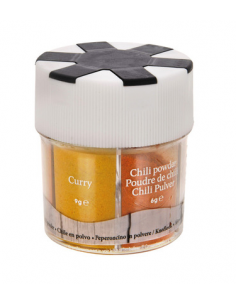 Spice rack with 6 compartments. Filled and Rechargeable.