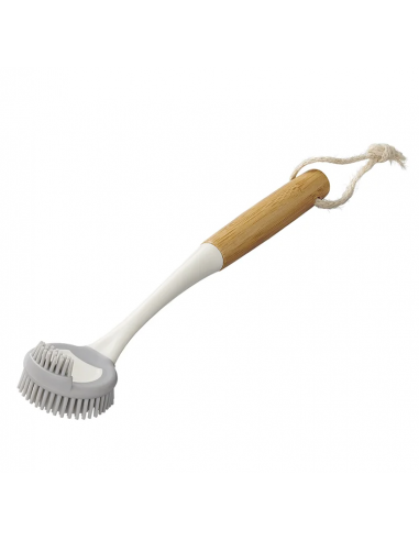Cepillo lavaplatos de silicona con mango de bambú de 30,5 cm, Ø6 cm