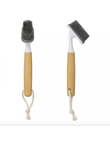 Cepillo lavaplatos de silicona con mango de bambú