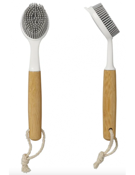 Cepillo lavaplatos de silicona con mango de bambú de 24,5cm, 7cm x 5cm   PED 51889
