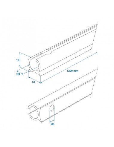 Riel canaleta aluminio con ángulo de 90° de 1.2 metro x  Ø9 mm