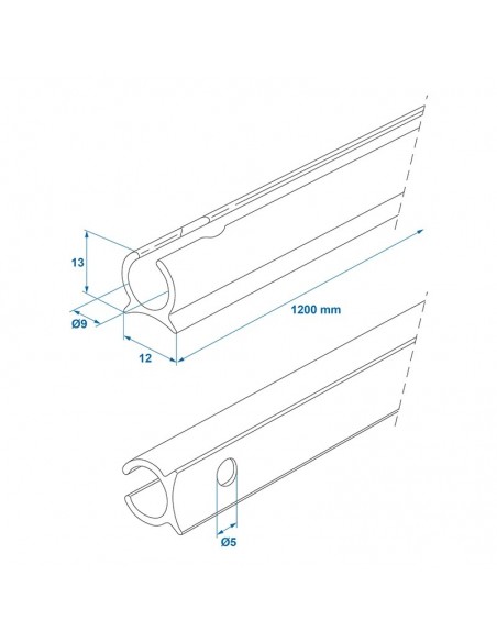 Riel canaleta aluminio con ángulo de 90° de 1.2 metro x  Ø9 mm