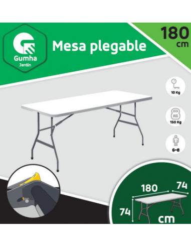 Tavolo pieghevole in resina 180 x 70 x 74 cm bianco