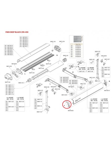 Pezzo anteriore Tenda sinistra Fiamma F80S Nero