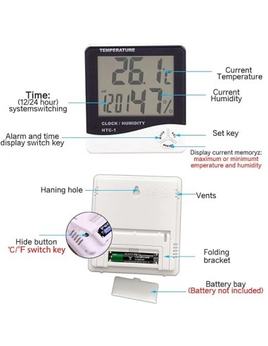 Termómetro digital LCD. Hora, temperatura y humedad