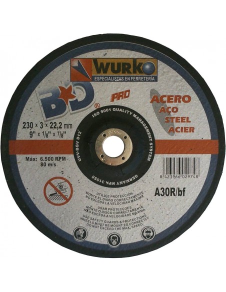 Disco de corte Wurko A30R/bf de acero 230 x 3 x 22,2 mm
