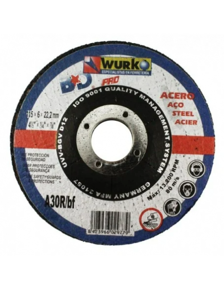 Disco de corte Wurko A30R/bf de acero para hierro 115 x 6 x 22,2mm
