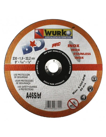 Disco de corte Wurko A46S/bf para acero inoxidable 230 x 1,9 x 22,2mm