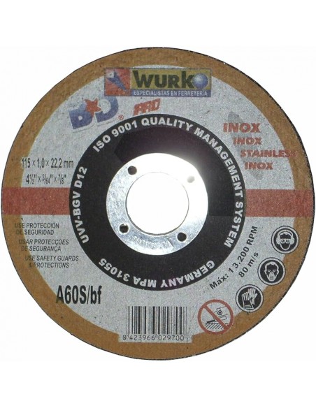 Disco de corte de acero inoxidable Wurko A60S/BF 115 x 1,0 mm
