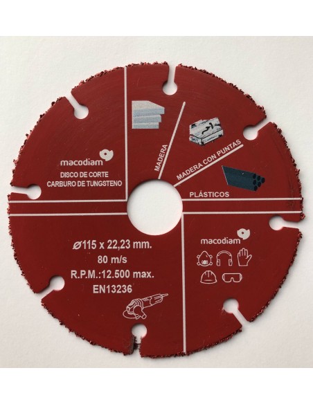 Disque de coupe Macodiam pour bois et plastique de 115 mm