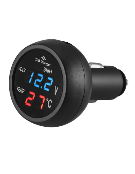 Voltmètre avec connexion USB et thermomètre 3 en 1 Voltmètre avec connexion USB et thermomètre 3 en 1