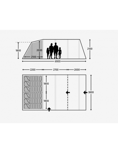 Tienda de campaña Hayling 6 en forma de túnel