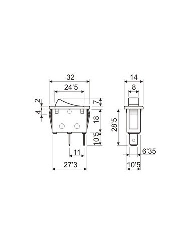 Pulsador basculante de 2P 1C  250VAC