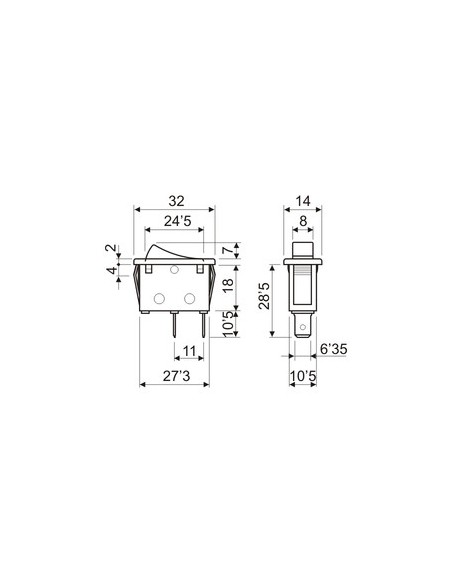 2P 1C rocker switch. black key