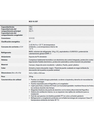 Frigorífico de Compresor Dometic RCD 10.5 ET 176L