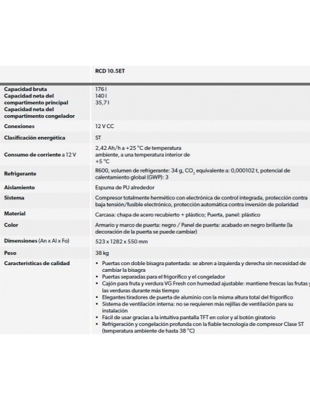 Frigorífico de Compresor Dometic RCD 10.5 ET 176L Frigorífico de Compresor Dometic RCD 10.5 ET 176L