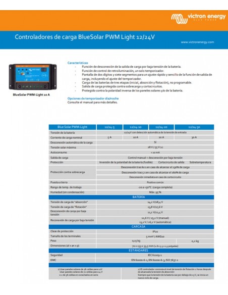 Regulador solar Victron 20A PWM- Light 12/24V