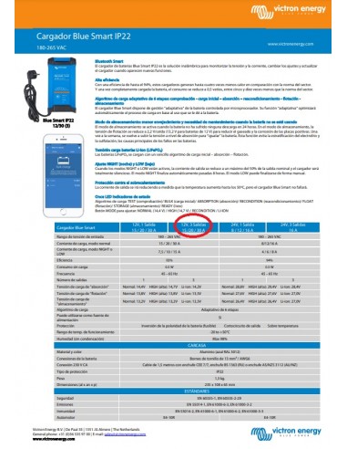 Cargador baterías 12V 15A Victron Smart IP22 3 salidas