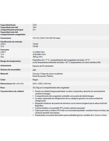 Frigorífico Dometic RML 10.4T  de absorción trivalente