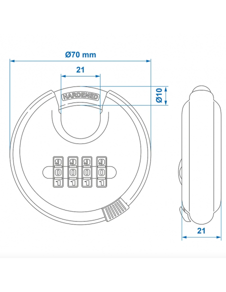 Verrouillage de disque en acier inoxydable avec combinaison 4 chiffres.
