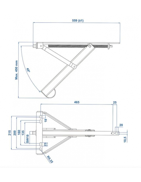 Lâmina de estabilizador de canto 450 kg 559 x 278 mm Al: 450 mm