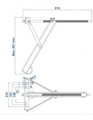 Perna estabilizadora de canto 450 kg 615 x 278 mm H: 507 mm