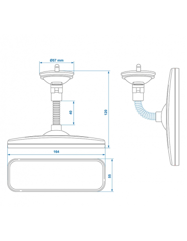 Retrovisor 164 x 55 mm con brazo extensible 4 cm y ventosa