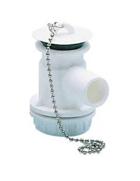 Desagüe acodado con tapón y cadena - Diametro de 31 mm a salida de 25 mm Desagüe acodado con tapón y cadena - Diametro de 31 mm a salida de 25 mm