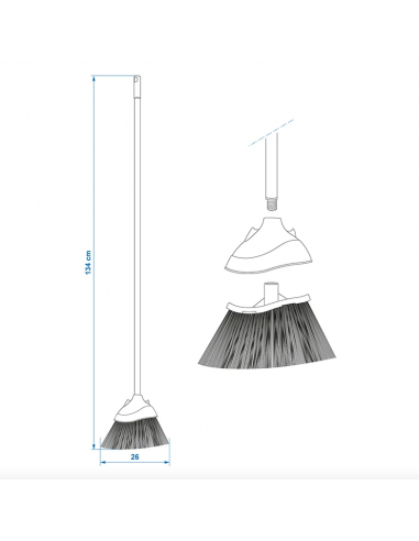Vassoura de acampamento cinza de 134 cm