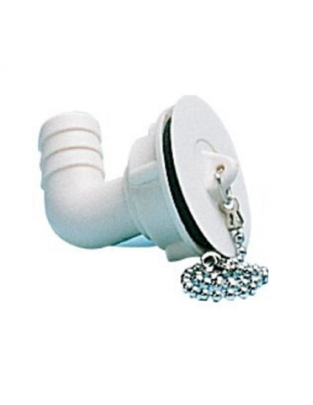 Desagüe acodado con tapon y cadenilla de Ø 25 mm a Ø 20 mm Desagüe acodado con tapon y cadenilla de Ø 25 mm a Ø 20 mm
