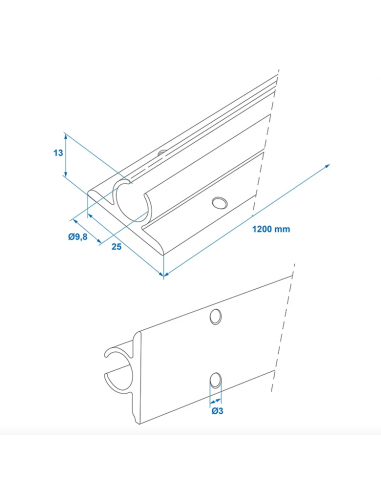 Riel canaleta aluminio con ángulo de 90° de 120 x 2,5 cm adhesivo x3 uds
