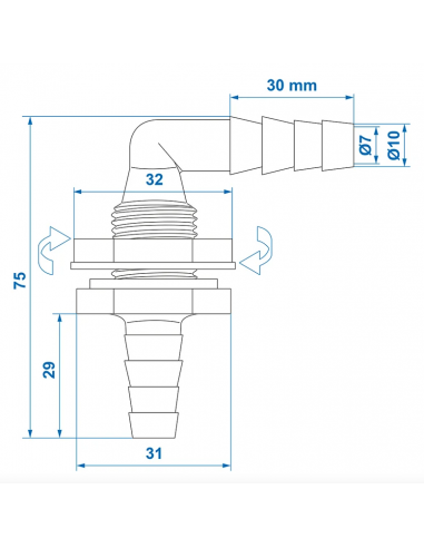 Mixed fitting for tanks and reservoirs.