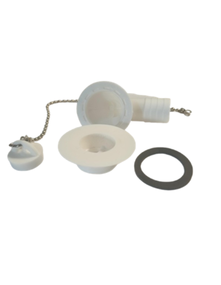 Desagüe con tapon y cadenilla de codo tubo 19 mm perforacion 25 mm -a granel Desagüe con tapon y cadenilla de codo tubo 19 mm perforacion 25 mm -a granel
