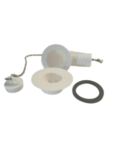 Desagüe con tapón y cadenilla de codo encastre de 30 mm y tubo de 25mm