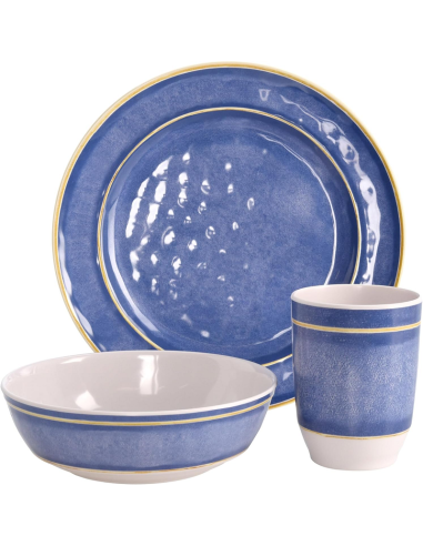 Service de vaisselle en mélamine 12 pièces - Pour 4 personnes blanc/bleu