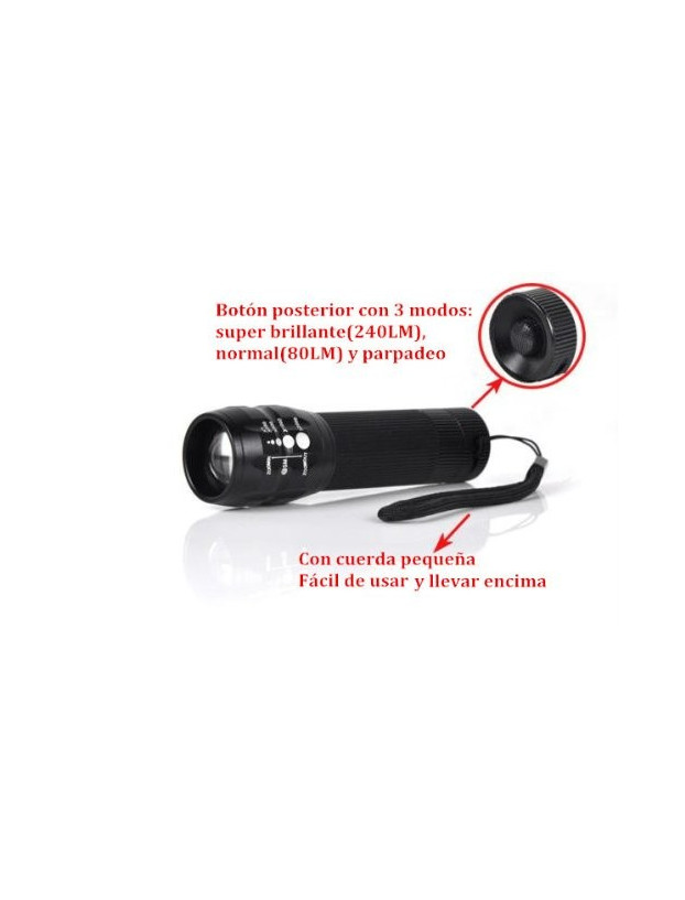 Linterna LED 3w Zoom + Pulsador para cazar