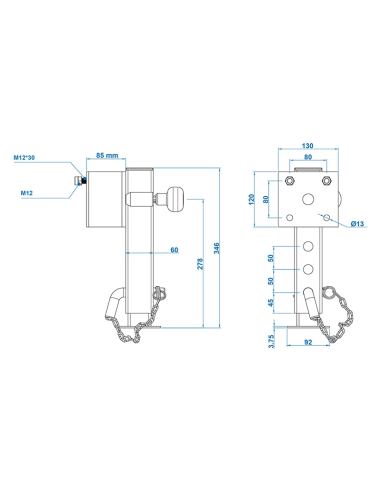 Pata estabilizadora 60x60 mm basculante TL60 D85 SW19 345-445 mm 1300 kg