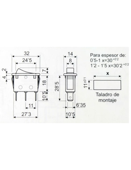 2P 1C Schmaler Wippschalter