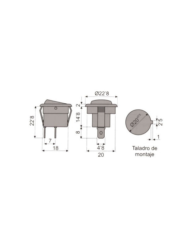 Round rocker switch 2P 1C