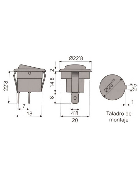 Interruptor redondo basculante 2P 1C Interruptor redondo basculante 2P 1C